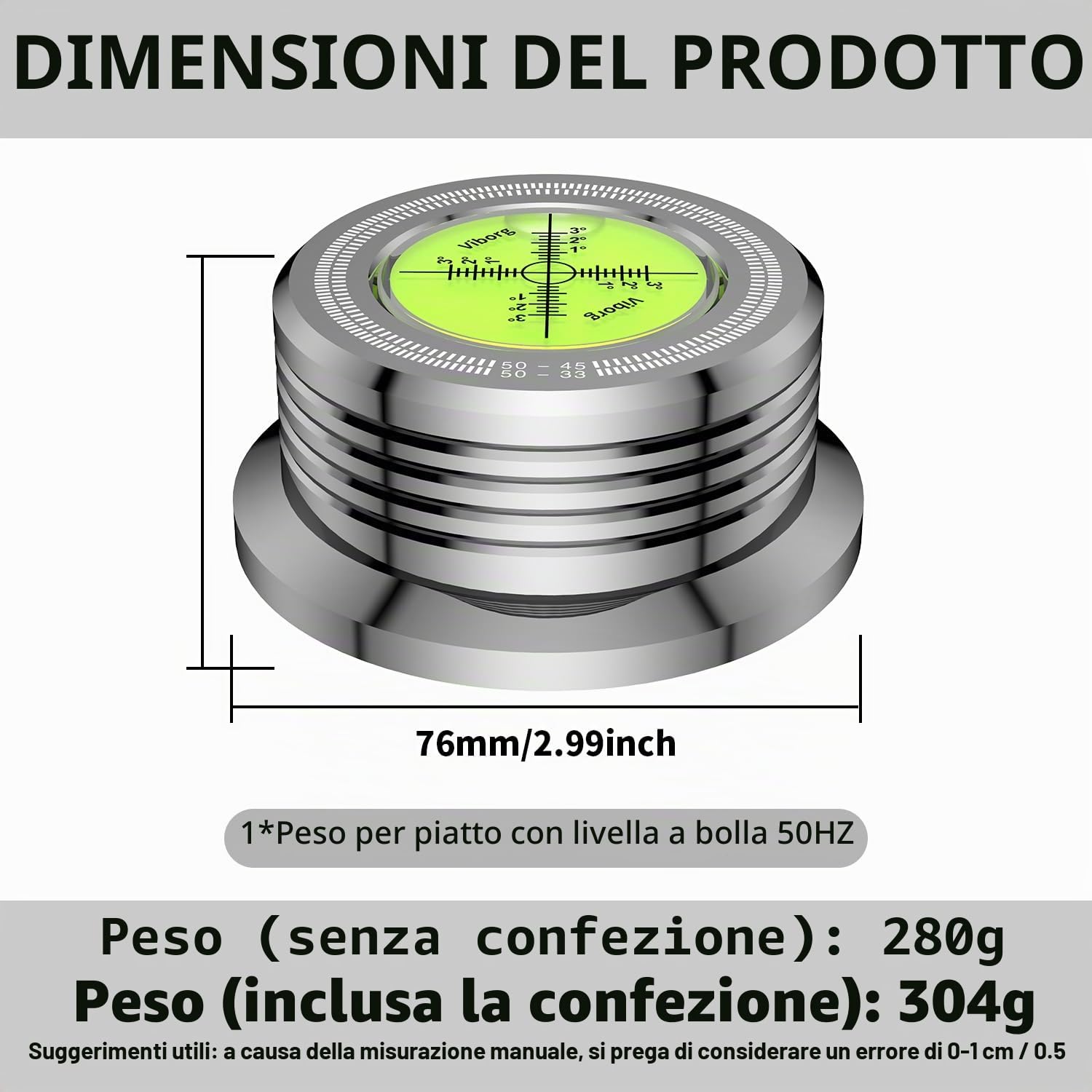 Tertullus Stabilizzatore del peso del disco 3 in 1, 50 Hz, 280 g, morsetto in vinile, per giradischi LP in alluminio, per giradischi LP