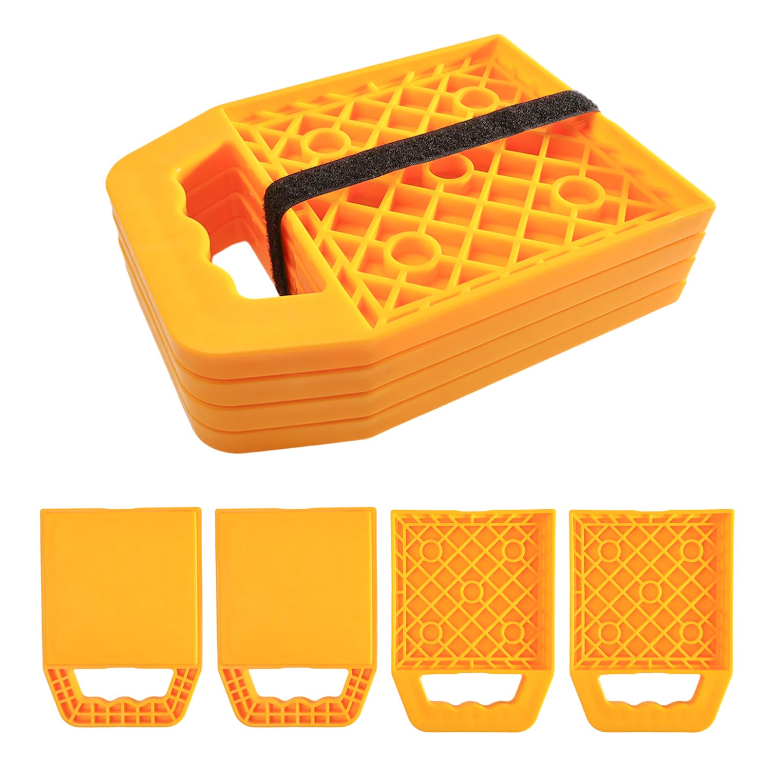 4 Stück Wohnwagen Stützplatten, Unterlegplatten Wohnwagen 23x17x2cm, HDPE Stützplatten mit Griff, Gelb Stützfußplatte Jack Pads, Stabilisator Unterlegplatten für Wagenheber Wohnmobil und Anhänger
