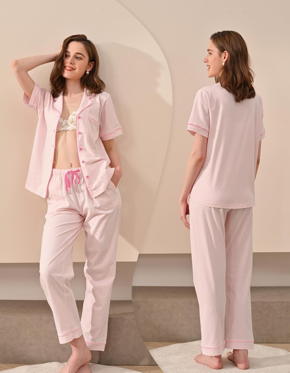 100% Cotton Pajamas for Women Sets 2 Pieces Pjs Button short sleeves with Pockets Soft Sleepwear Loungewear XS-XXL - Image 2