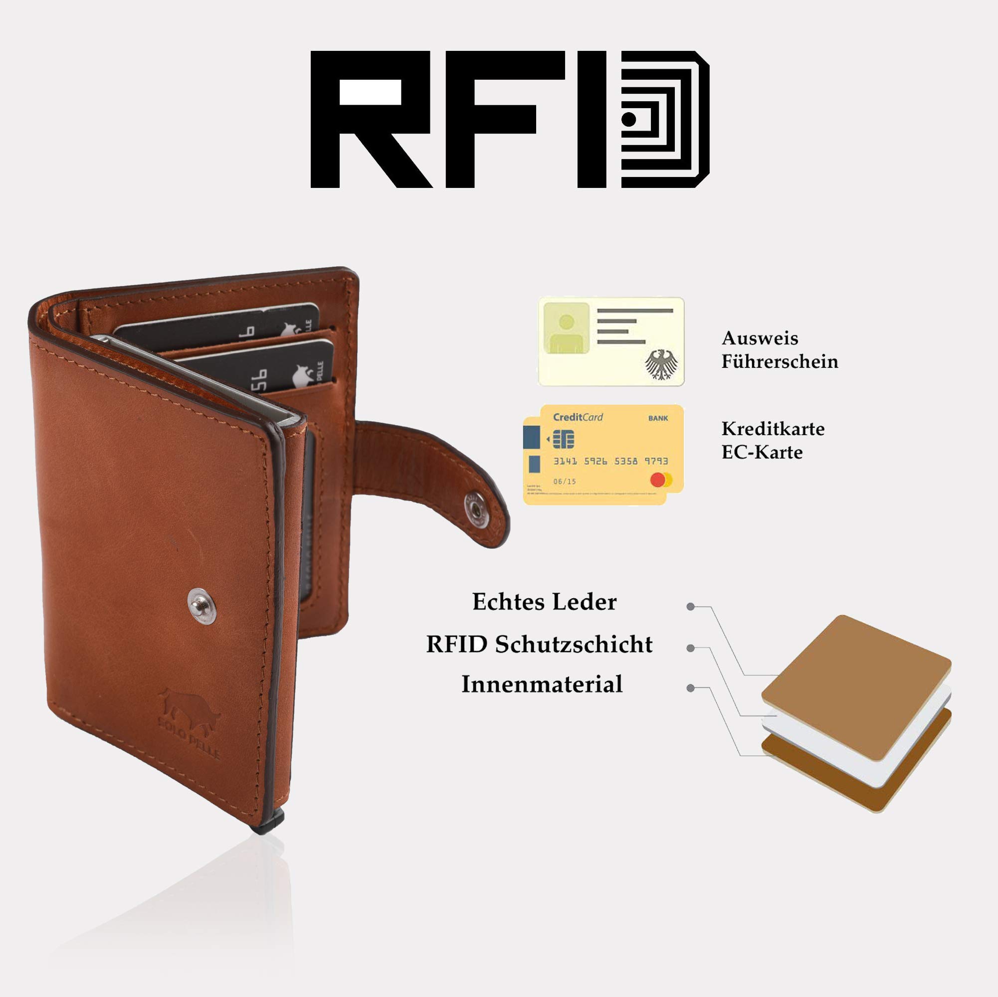Solo Pelle Leder Geldbörse "Q-Wallet" mit integriertem Kartenetui für 15 Karten + Geldscheine geeignet | Kreditkartenetui mit RFID (Cognac Braun Burned)