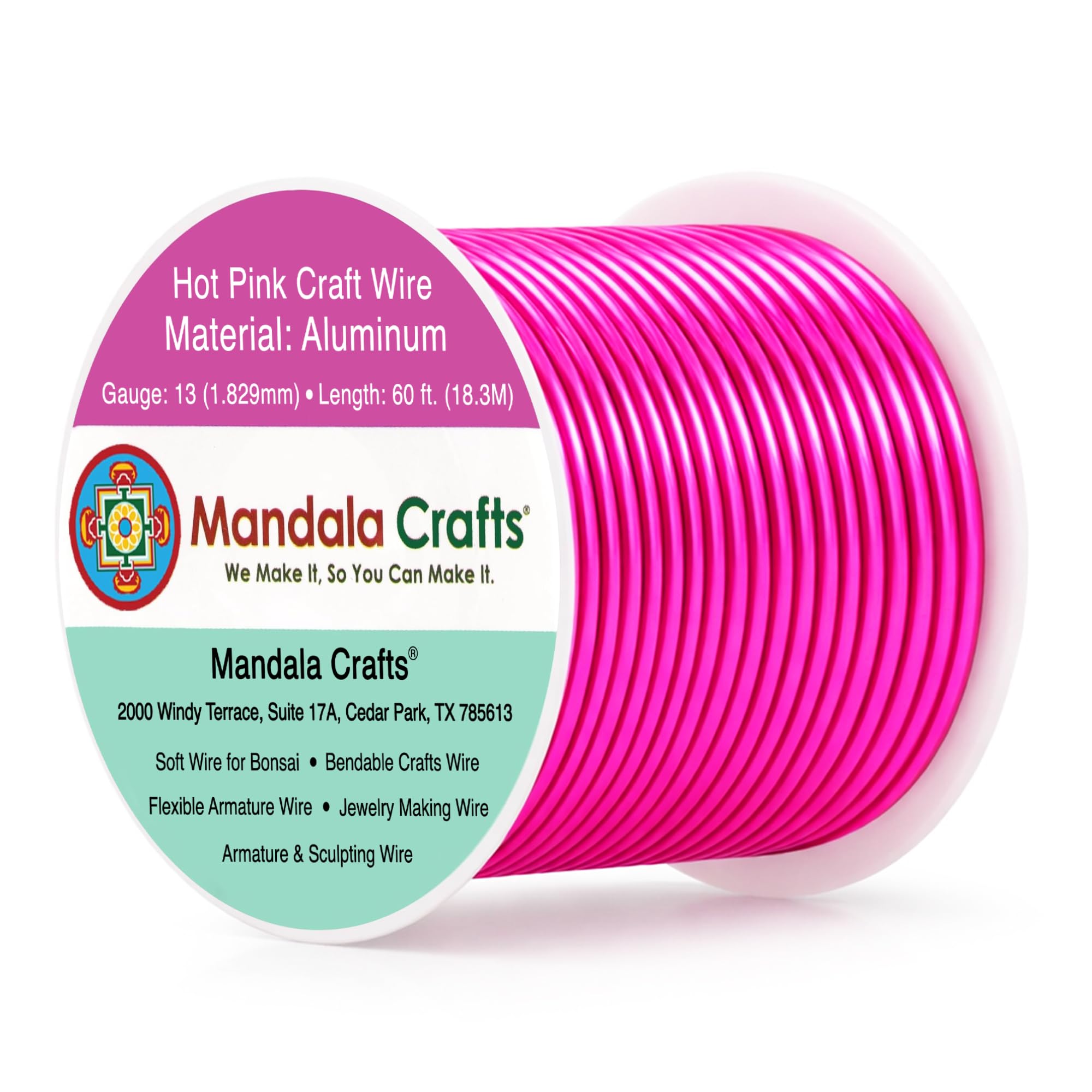 Mandala Crafts 13 Gauge Hot Pink Anodized Aluminum Craft Wire, 60 FT