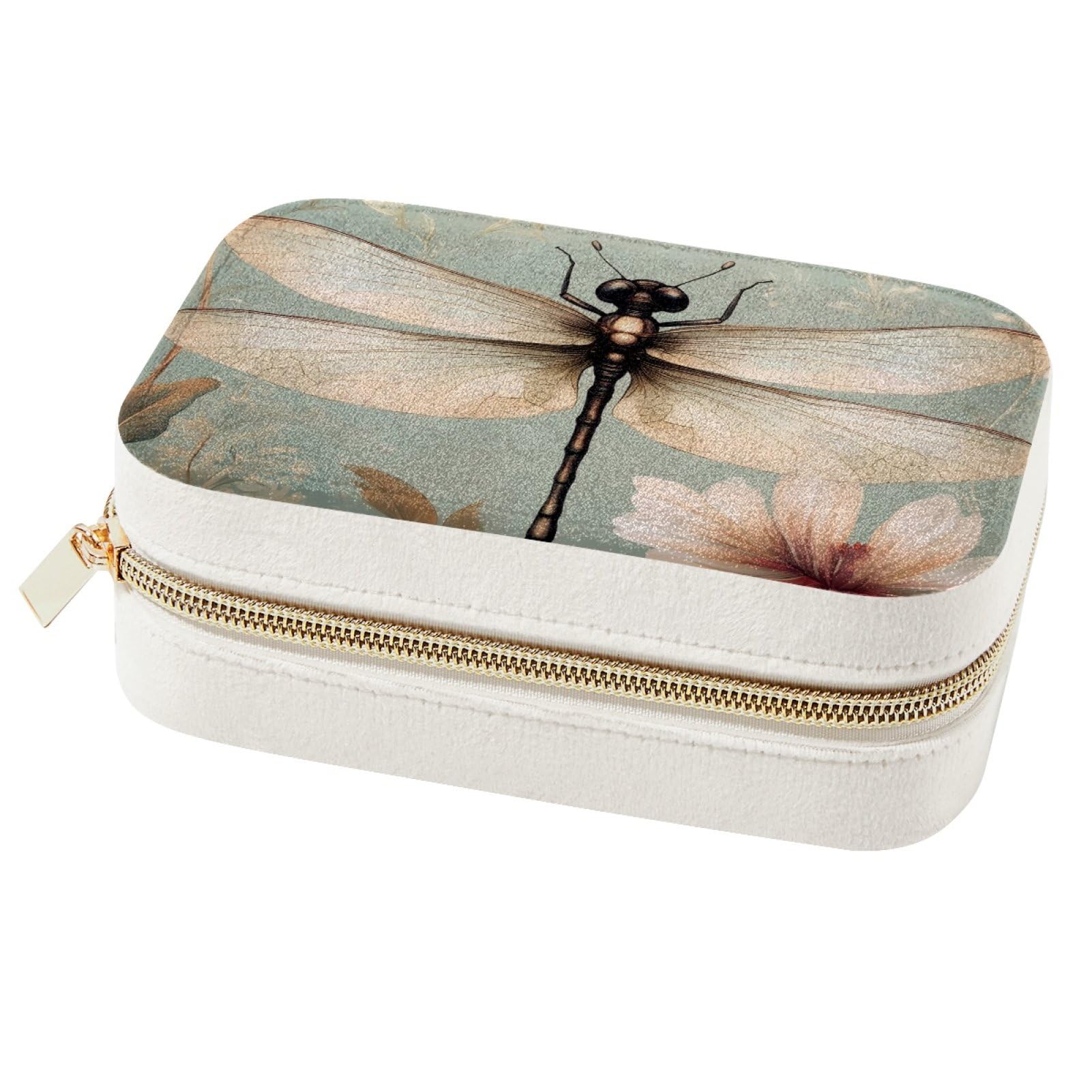 Boîte à bijoux portable libellule de voyage en velours pour bagues et colliers