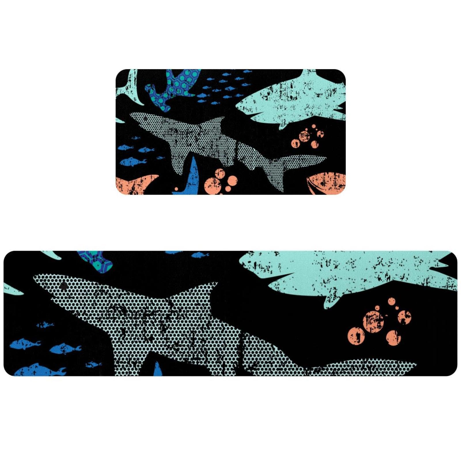 Tapis de cuisine antidérapants lot de 2 lavables grand couloir motif requin grunge