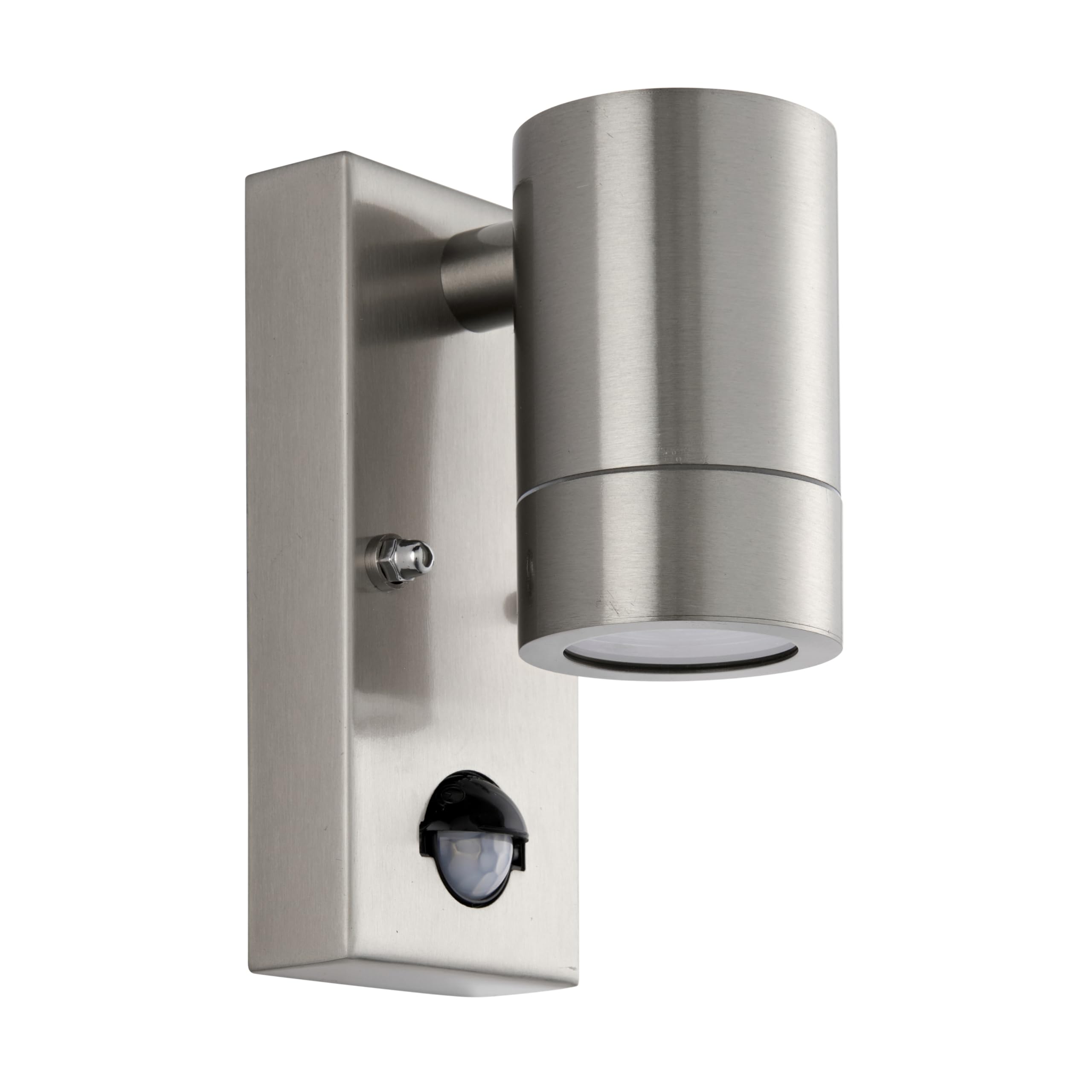 National Lighting Palin Marine Grade 1lt Wall Light, IP65, 7W Brushed Steel | Non-Dimmable with Built-in PIR - Outside Lights Mains Powered - GU10 LED Compatible Outdoor Wall Lights