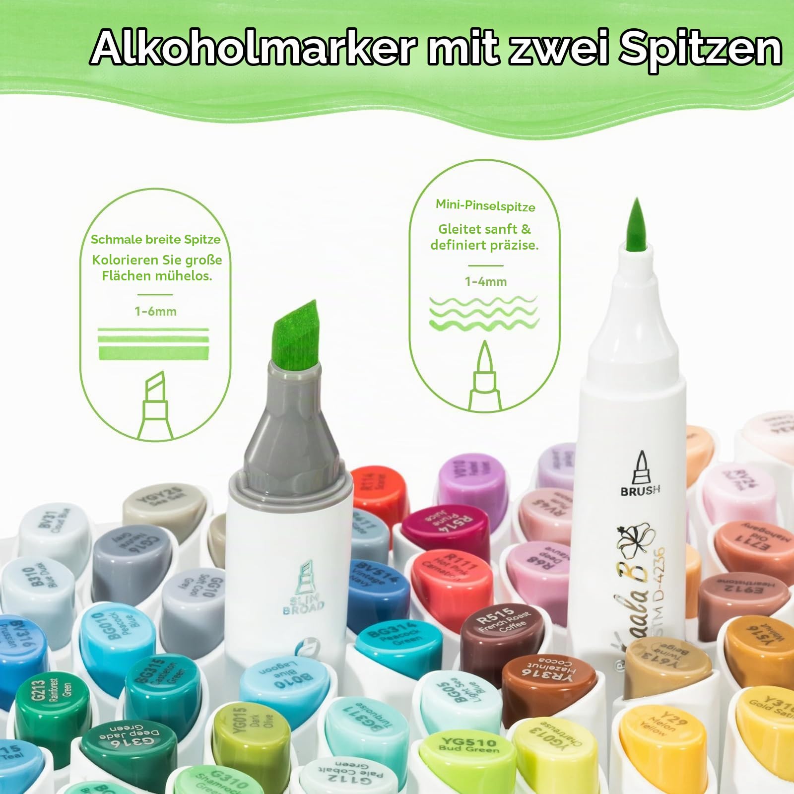 Ohuhu Marker, 60 Farben Doppelspitze Alkohol Marker + 1 Blender