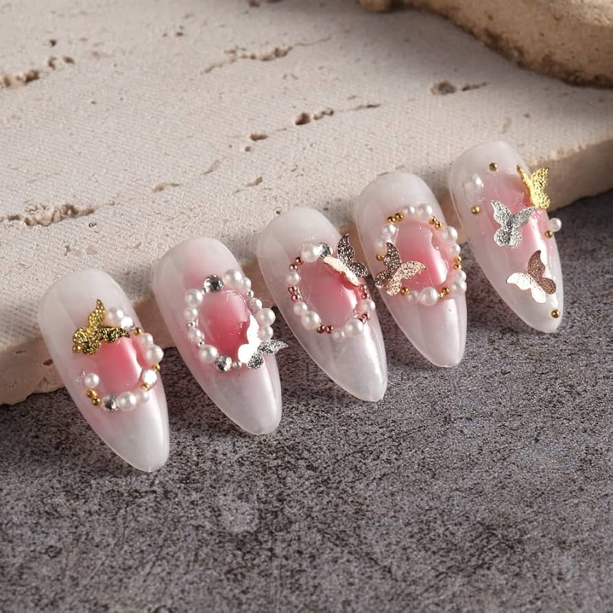 ネイルパーツ KAO-KOMIDA Amazon.co.jp: 1ボックス ローズゴールド シルバー 蝶々 ネイル