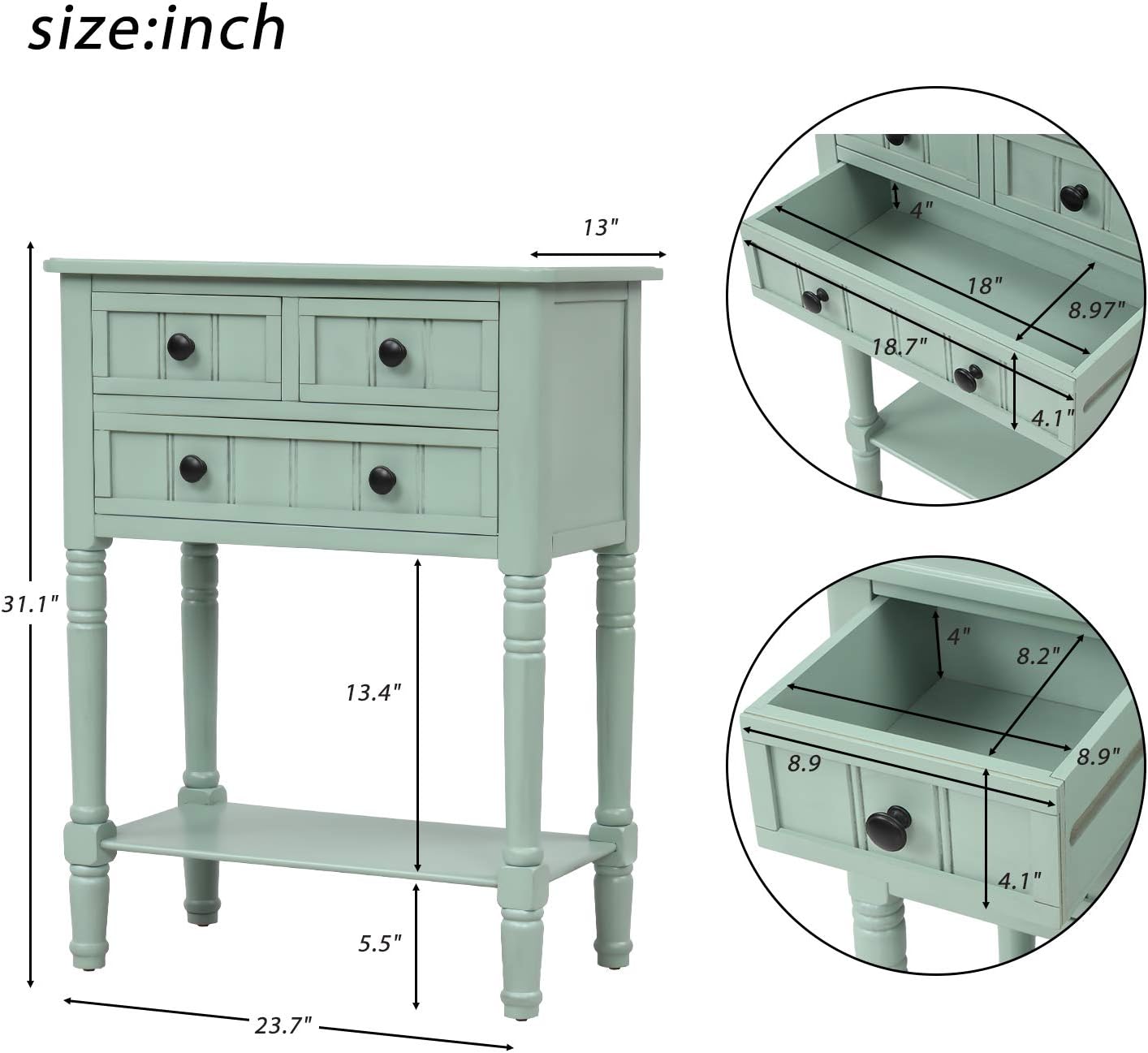 PPURLOVE Narrow Console Table with detailed dimensions