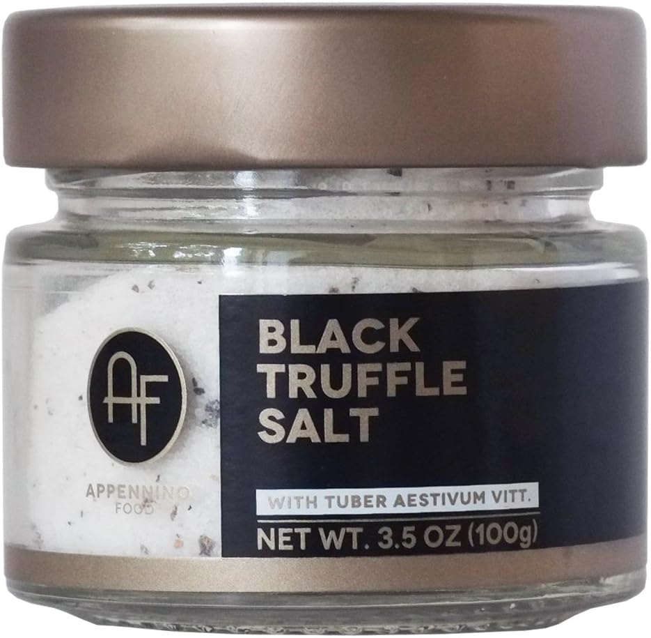 Appennino Italian Truffle Salt 3.5 Ounce โ Gourmet Truffle Salt Made With Real Black Truffle โ Tuber Aestivum Vitt โ Specialty Truffle Seasoning for Cooking and Finishing โ 3.5oz (100g)