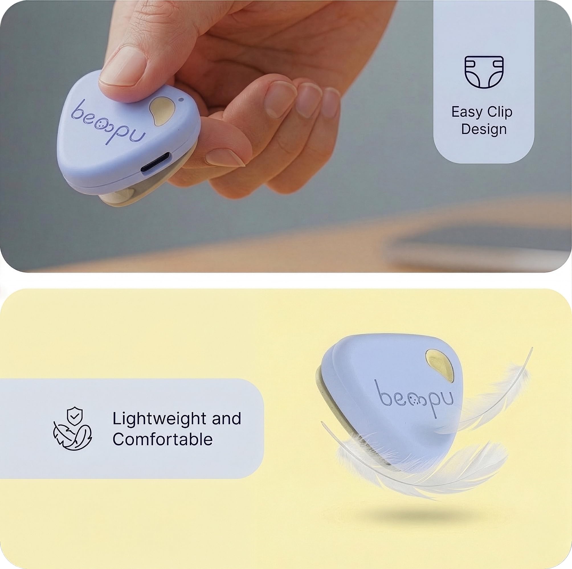 Bellybutton - Baby monitor intelligente per un sonno più sicuro con vibrazioni delicate, notifiche tramite app, facile da agganciare, portatile, materiali di grado medico e design non