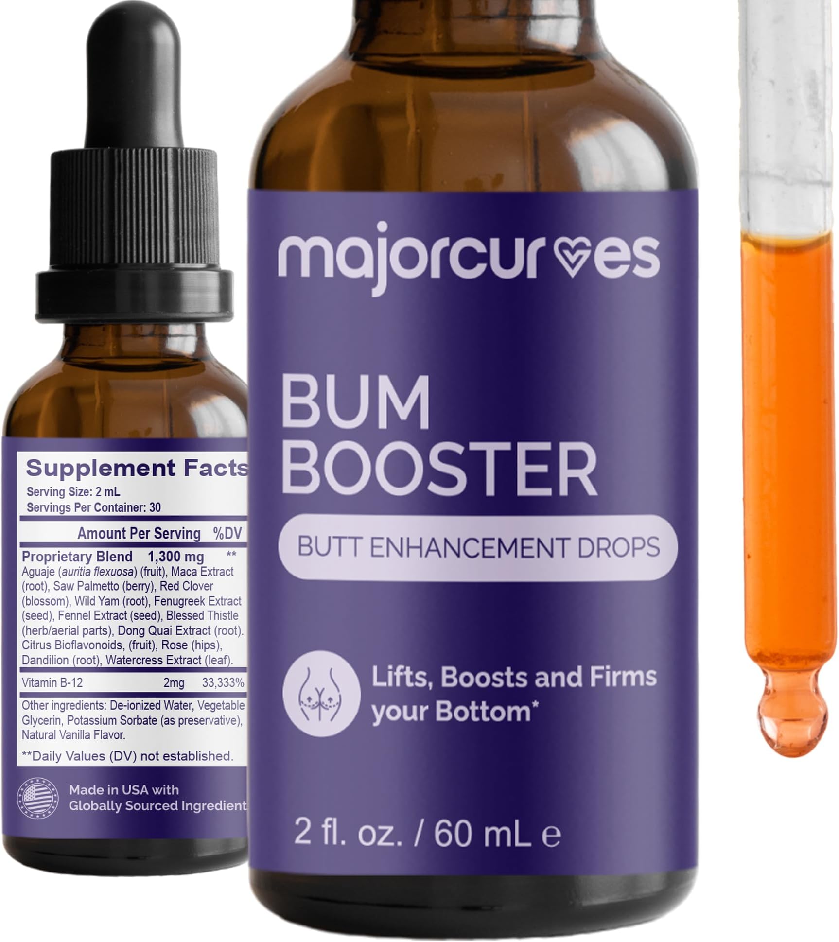 Major Curves Butt Enhancement Drops - Premium Booty Building Supplements, Bigger Butt Pills for Women, Featuring Aguaje and Maca Extract - Fast-Acting Liquid for Fuller, Lifted, Toned Appearance