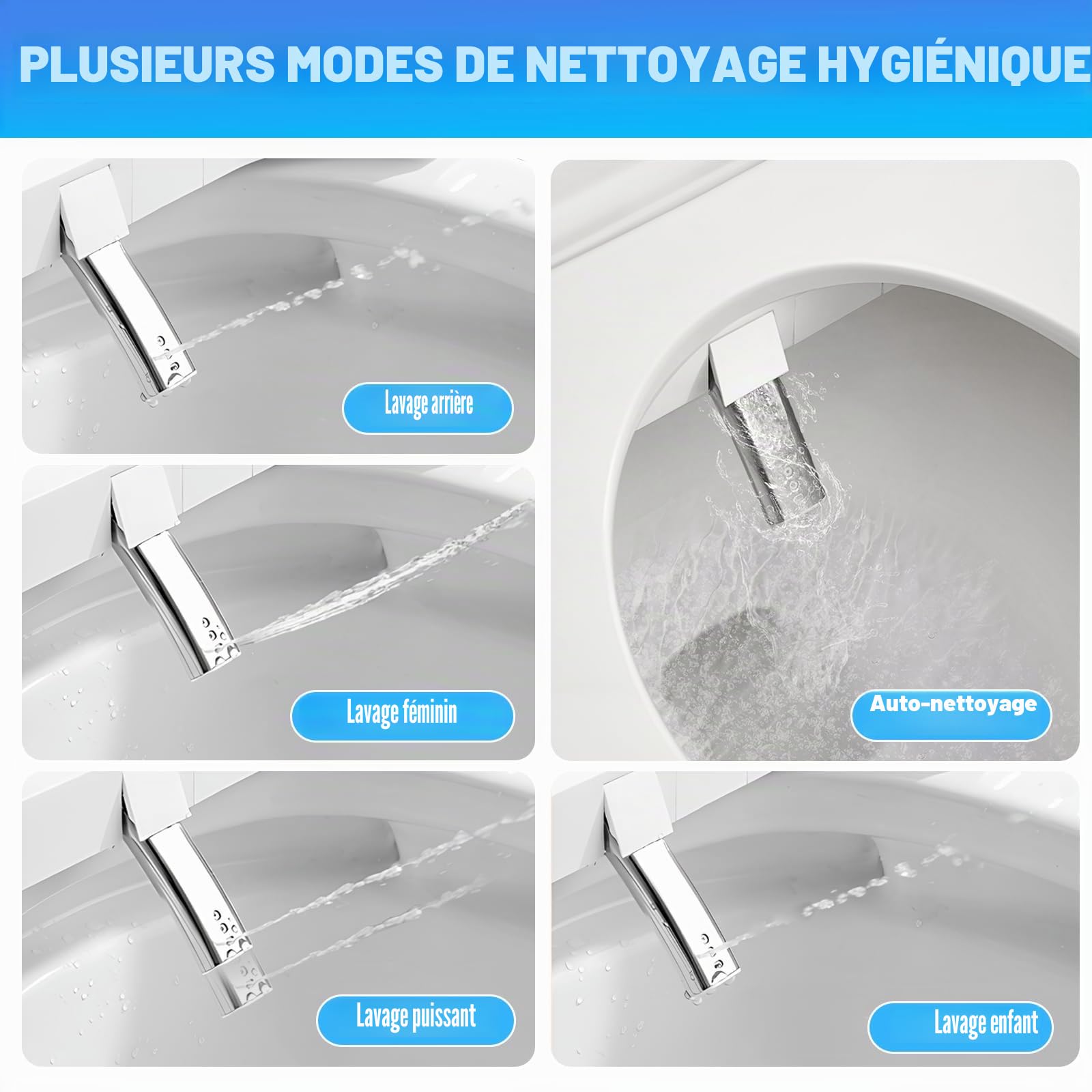 Siège de Toilette Intelligent avec Bidet, Modèle Allongé Électrique avec Quatre modes de Nettoyage, Température et Pression Réglables, Siège Chauffant avec Poignée de Commande (Version Longue)