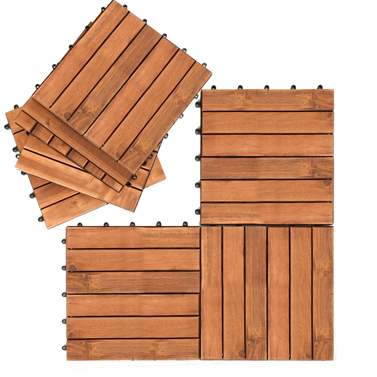 Baldosas de madera para terrazas 10m², baldosas de madera de acacia, resistentes a la intemperie, fáciles de instalar, suelo para terrazas y balcones 30 x 30 cm (6 listones | 110 piezas)