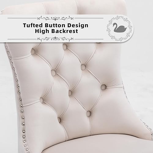 Miniatura 6 de Juego de 4 sillas de comedor tapizadas de terciopelo, sillas laterales de cocina de estilo moderno con ribete de cabeza de clavo y patas de madera,