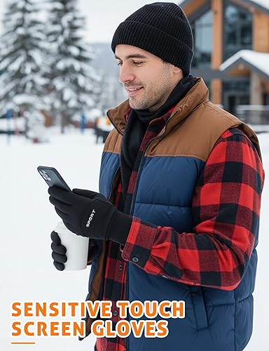 Miniatura 5 de AURUZA Guantes de invierno para hombres, guantes de ciclismo resistentes al viento para clima frío para hombres, guantes de correr al aire libre con