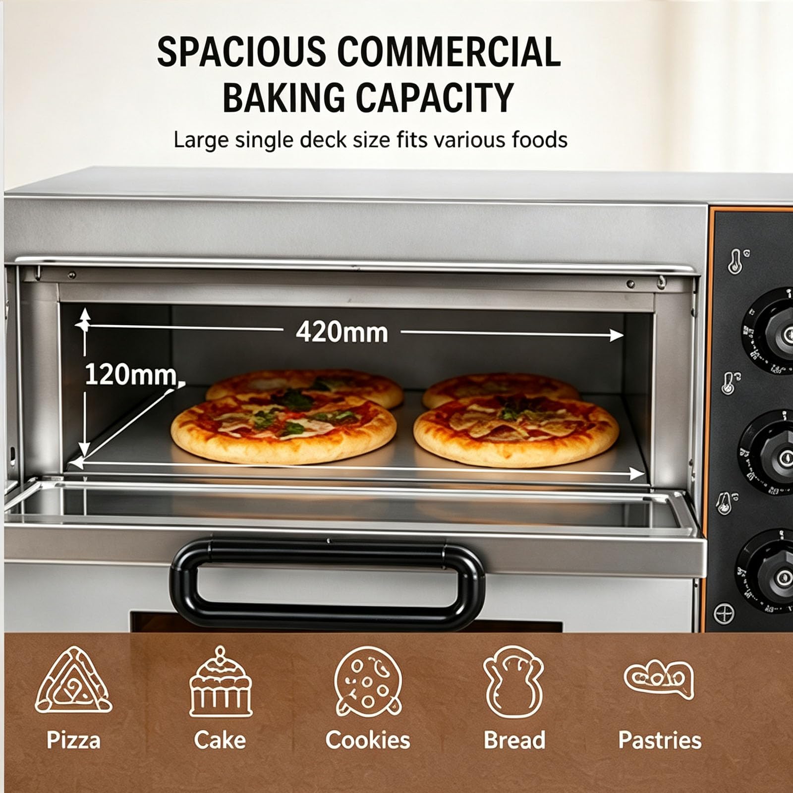 Forno per Pizza Professionale da 3000 W, Forno Elettrico A Doppio Piano in Acciaio Inox per Panetteria, Controllo Indipendente della Temperatura per Ogni Strato 50-350℃, Ideale per Pizza