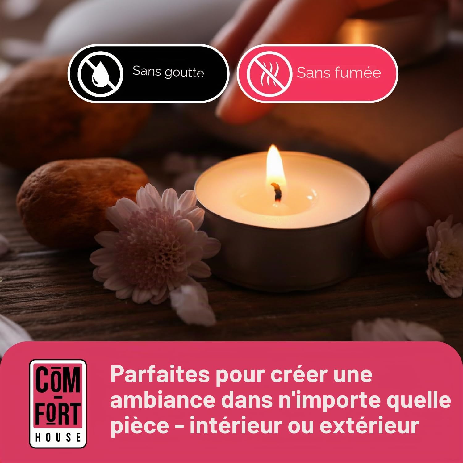 COM-FORT HOUSE | Bougies blanches | Lot de bougies de 25, 50, 100, 200, 400 unités | Bougies chauffe-plat | Photophore | Durée de 4/8 heures | Bougies décoratives non parfumées