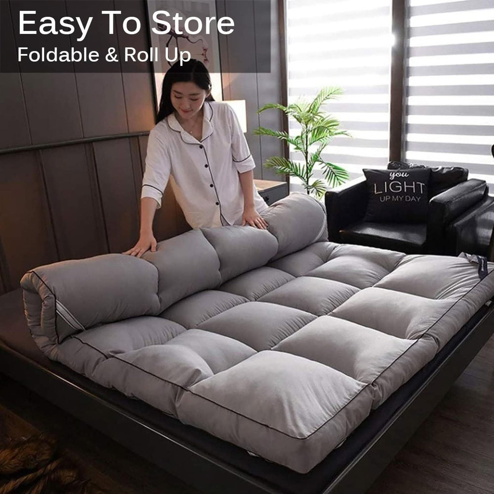 Klappmatratze, Japanische Futon Matratze, 5cm verdicken Boden Tatami Matte Schlafen Pad, Futon Platzsparend Camping Matratzen (Color : A, Size : 90 * 200cm)