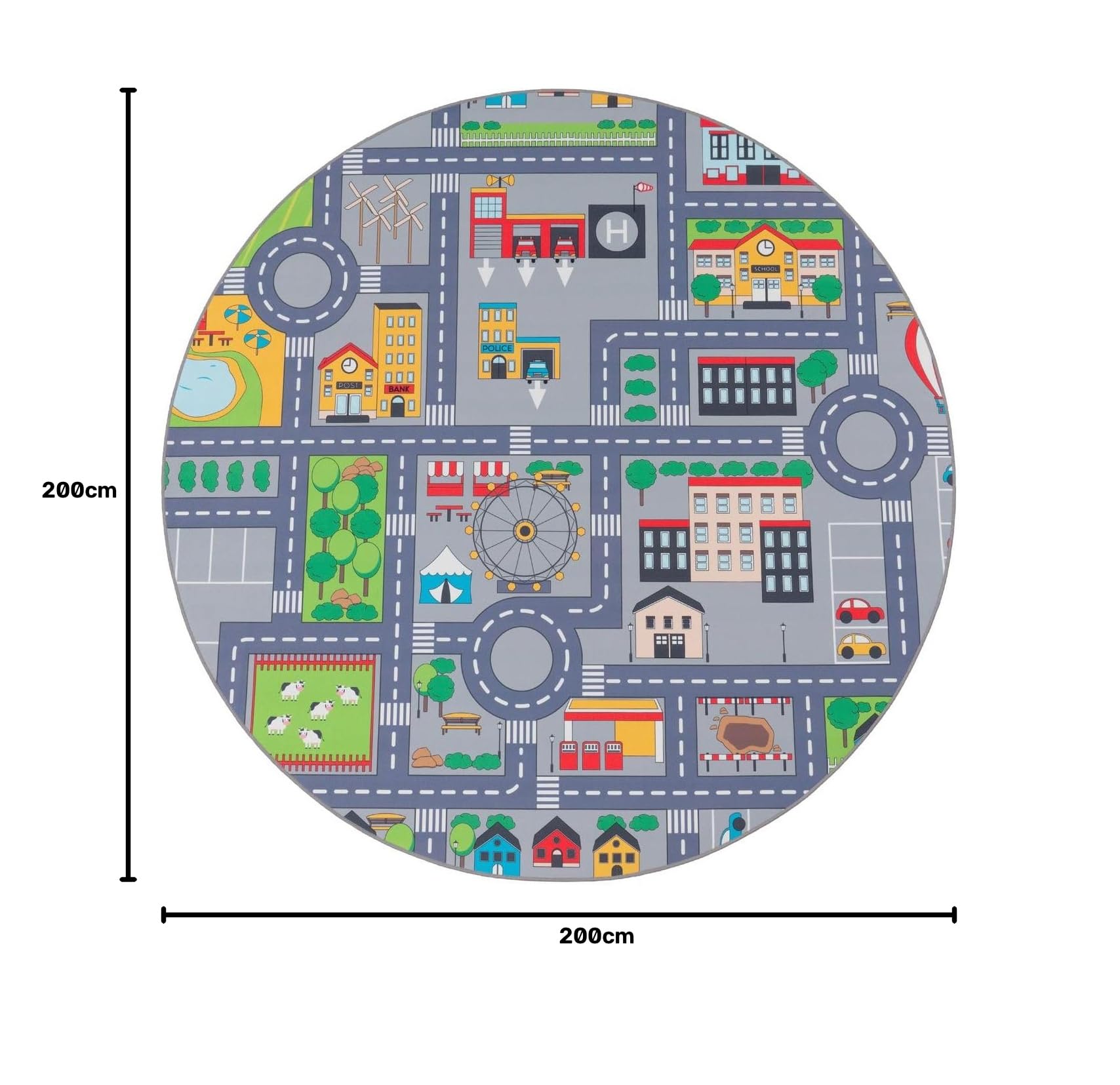 TT Home Tapis De Jeu Chambre d'enfant Tapis pour Enfants Motif Auto Routes Motif Gris, Dimension:Ø 200 cm Rond