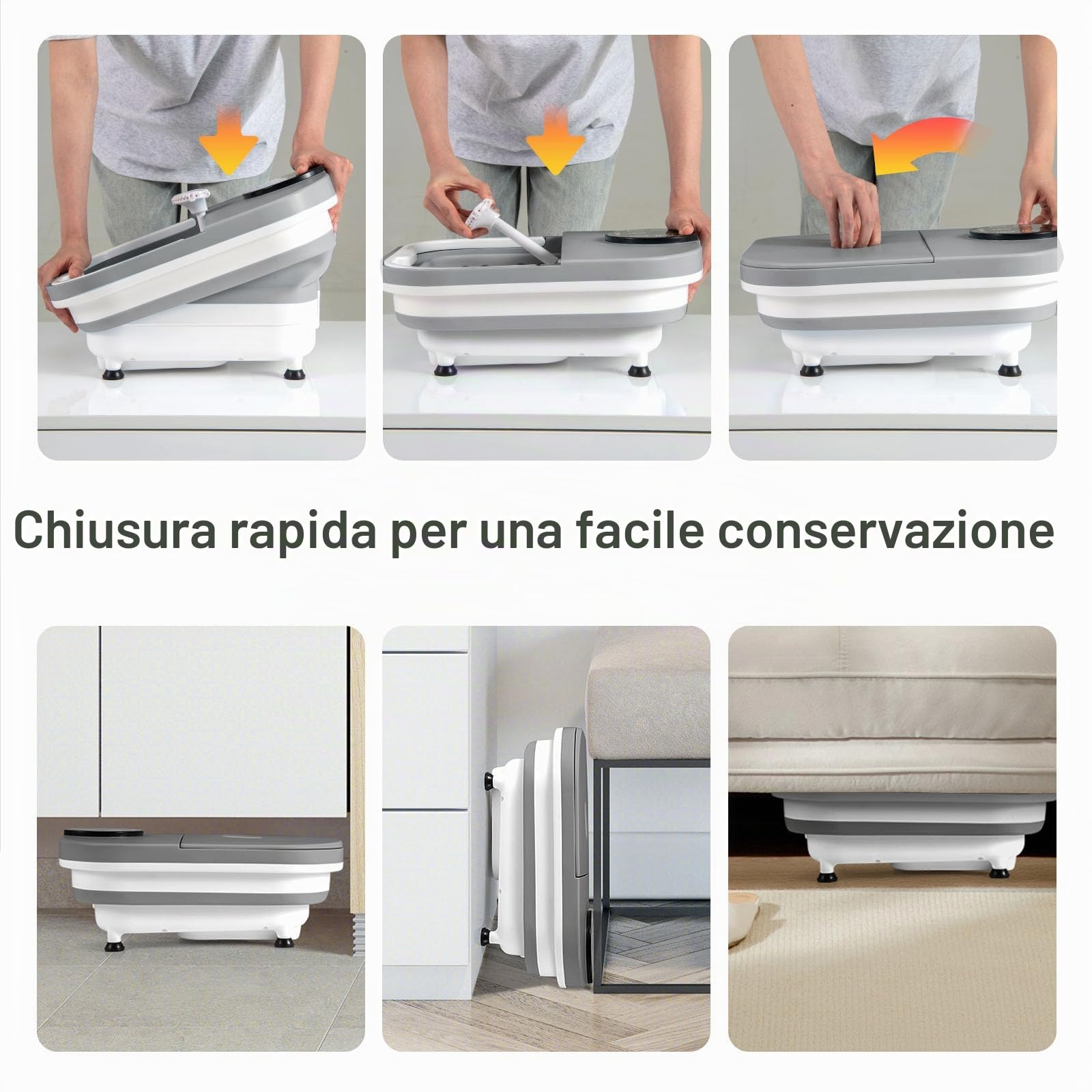 HOMASIS Pediluvio Massaggiatore Piedi Pieghevole, Pediluvio Elettrico con Regolazione della Temperatura e Timer, Piastra Massaggiante Rimovibile, Vaschetta Pedicure, Grigio