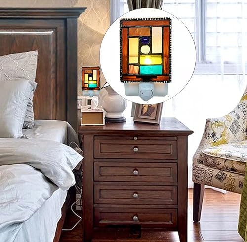 Miniatura 5 de Luz nocturna de cristal, luz nocturna montada en la pared, patrón geométrico, pasillo, habitación baño estilo retro luz nocturna (marrón)