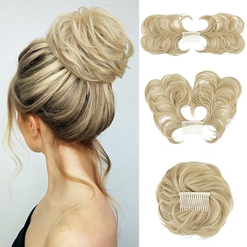 youngways Peine de moño desordenado con clip lateral para mujer, corto, natural, lacio, versátil, ajustable, fácil de peinar, (rubio ceniza-C)