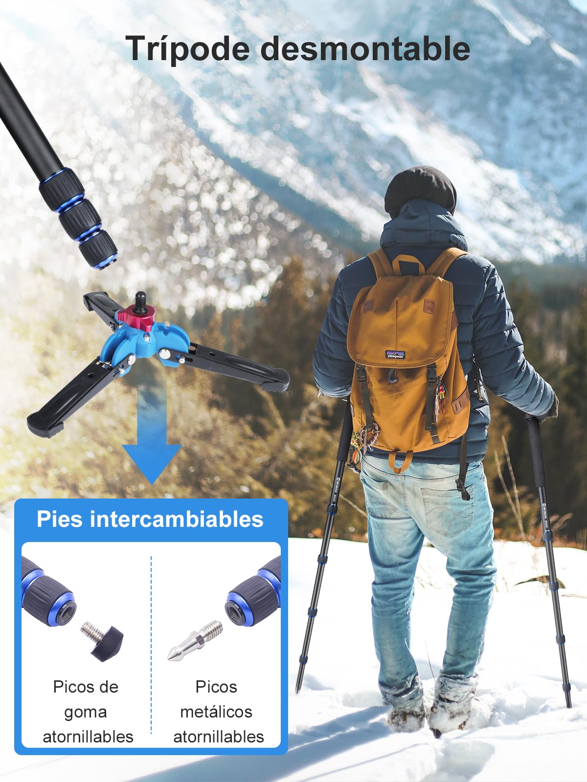 Moman MA65 Monopie Cámara Reflex, Monopod Viaje Ligero y Portáil para Vídeo Fotografia 50cm- 165cm Compatible para DSLR, Máxima Carga 10kg, Monopie-Cámara-Reflex-Vídeo-Fotografía