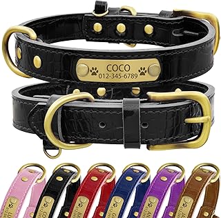 Senristar Personalisierte Hundehalsband aus Echtem Leder mit Eingraviertem Namensschild - Langlebiges und Stilvolles Hundehalsband für Kleine, Mittlere und Große Hunde (XS, Schwarz) product image