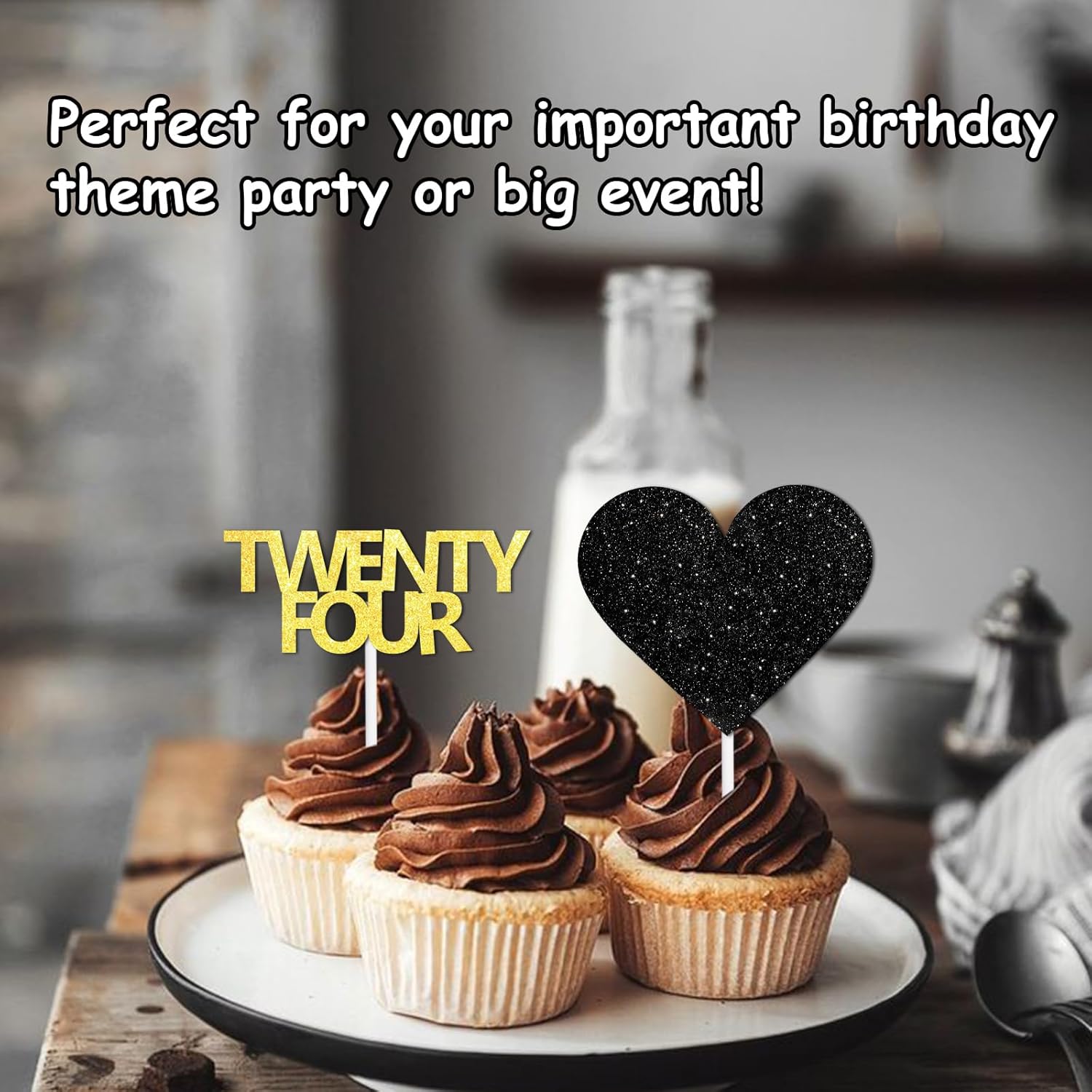 18pcs Black Gold Glitter Dessert Cupcake Pick for Straight Outta 2002 Cheer to 24 Years Old Theme Decor Supplies Happy 24th Birthday Party Decoration - Image 7