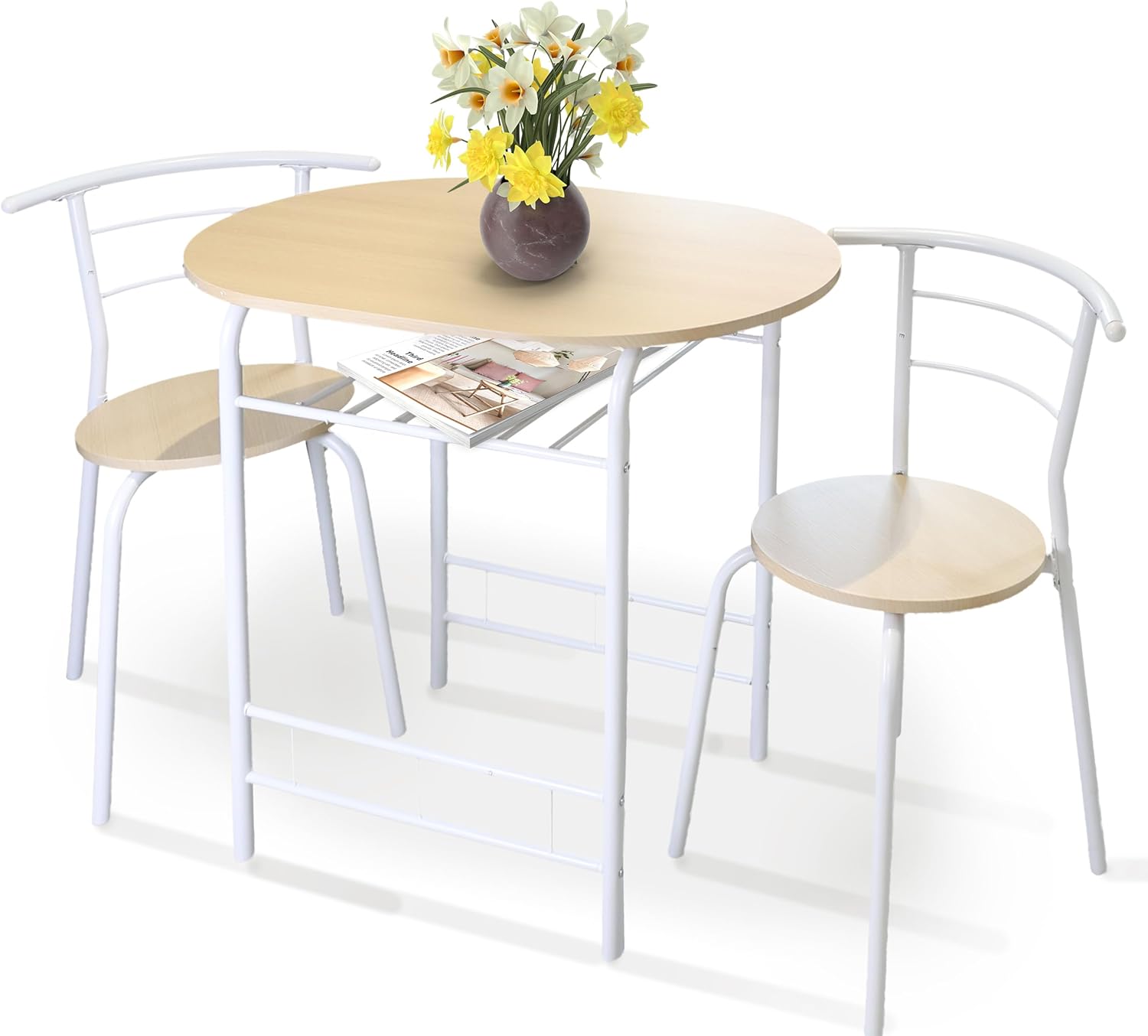 DIVCHI 3 Piece Dining Table & Chairs Set, Compact Dining Room Set With ...