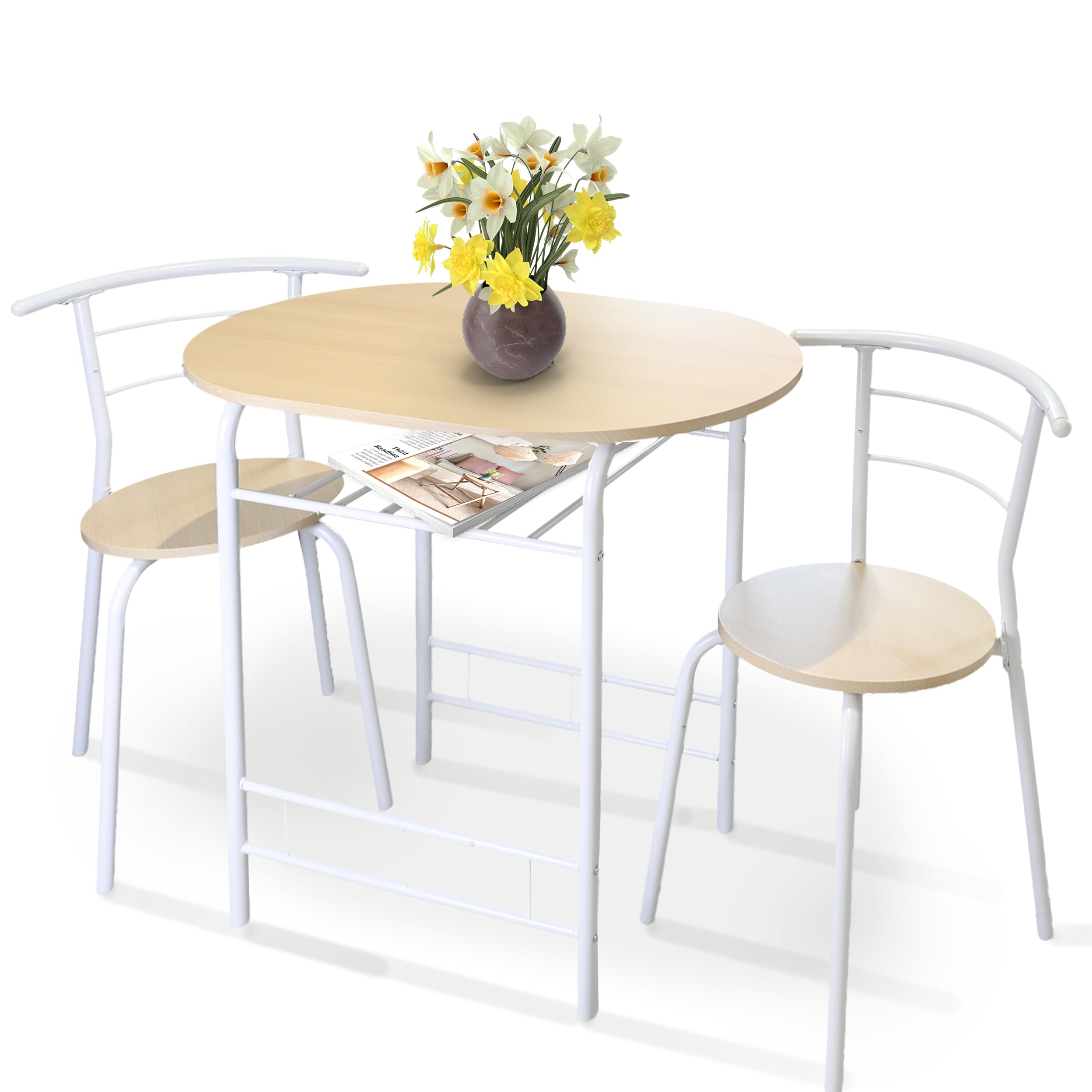 DIVCHI Juego de Mesa de Comedor y sillas de 3 Piezas, Juego de Comedor Compacto con Estante de Almacenamiento y Estante para Vino, Juego Moderno de Mesa de Bar de Desayuno para Cocina/Apartamentos