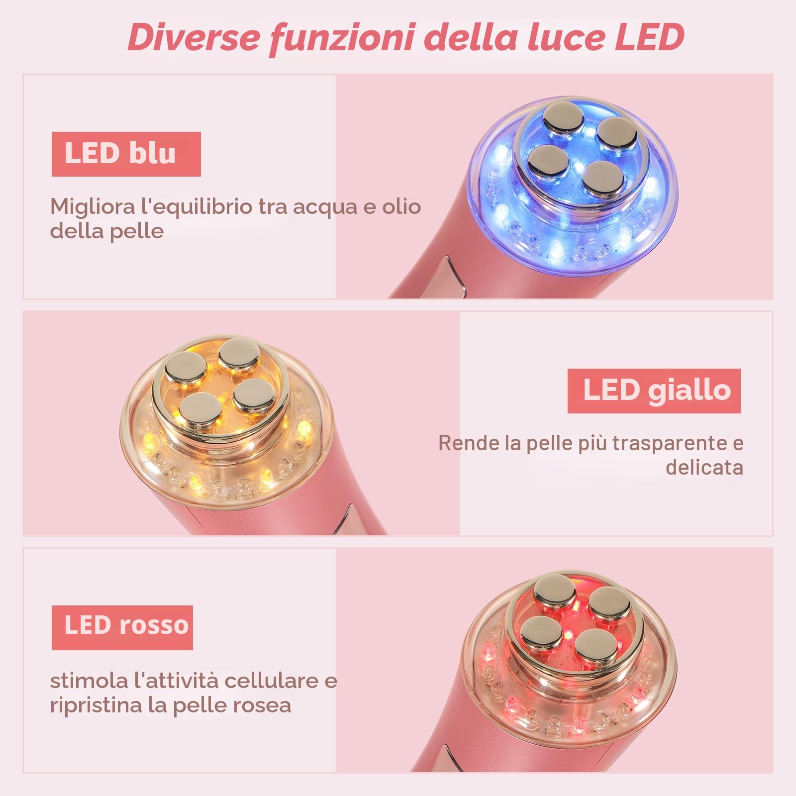 CARER SPARK Radiofrequenza Dispositivo di Bellezza Viso Massaggiatore Viso Anti-Rughe con Terapia a 3 Luci LED per Ridurre le Rughe Anti-Invecchiamento e Rassodare la Pelle