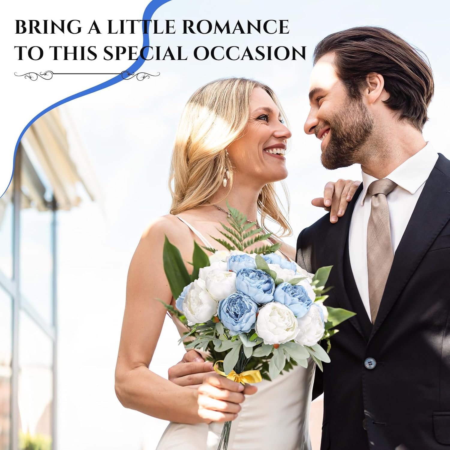 Zeyune 50Pcs Wedding Artificial Peonies 4 Inch Fake Silk Peony Faux Artificial Valentine Flower Bulk Rose Flower Head for Valentine Decoration Vintage Wedding Home Office(Blue and White)