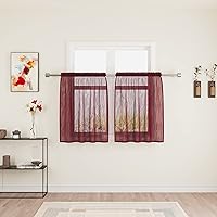 Vista 76 de UPOPO Paneles de Cortina Beige Pequeños Cortinas Transparentes de Gasa de 16 Pulgadas de Largo Cortinas de Cocina de Voile con Textura de Lino