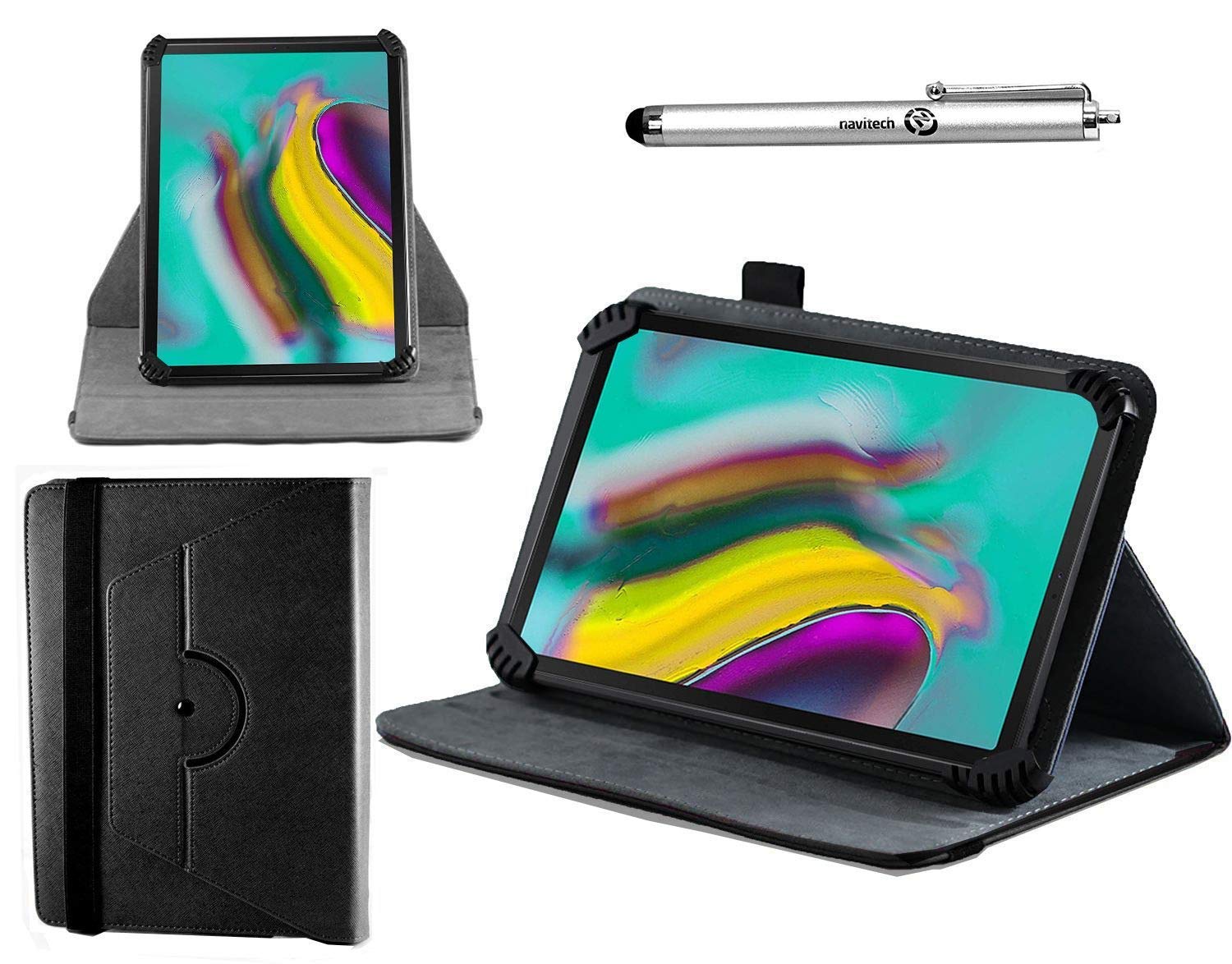 Navitech Black Case with 360 Rotational Stand & Stylus Compatible with Huawei MediaPad M6 10.8"