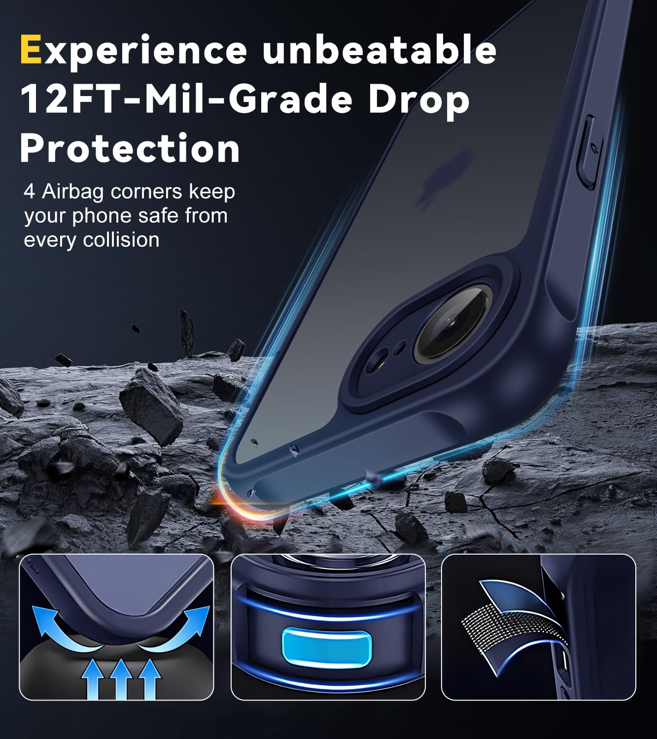 iVoler Cover Opaca per iPhone 16e con 2 Pezzi Pellicola Vetro Temperato, [Antiurto di Grado Militare] [Protezione Fotocamera] Custodia Traslucida Sottile Anti-Impronte Case - Blu