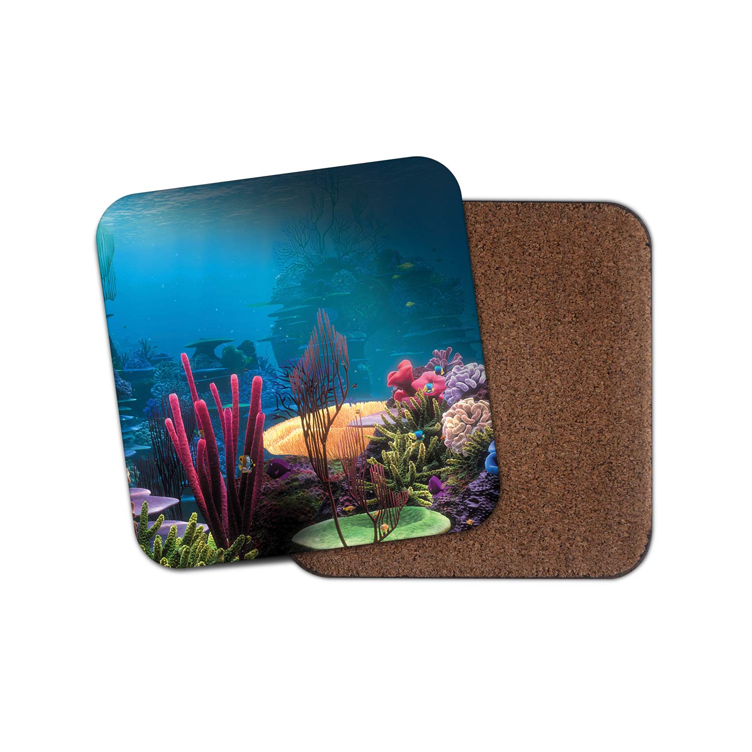 Destinationvinyl Multicolor 1 X Underwater Reef Cork Backed Drinks Coaster - Scuba Diving Diver Fun #8937
