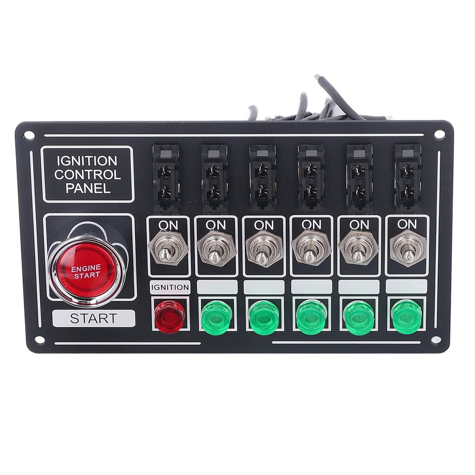 Panel del Interruptor de Encendido， Panel de Interruptor Basculante de Encendido de Motor de Coche con Botón de Arranque de Fusible 6 Gang Multifunción Estilo de Carreras Universal