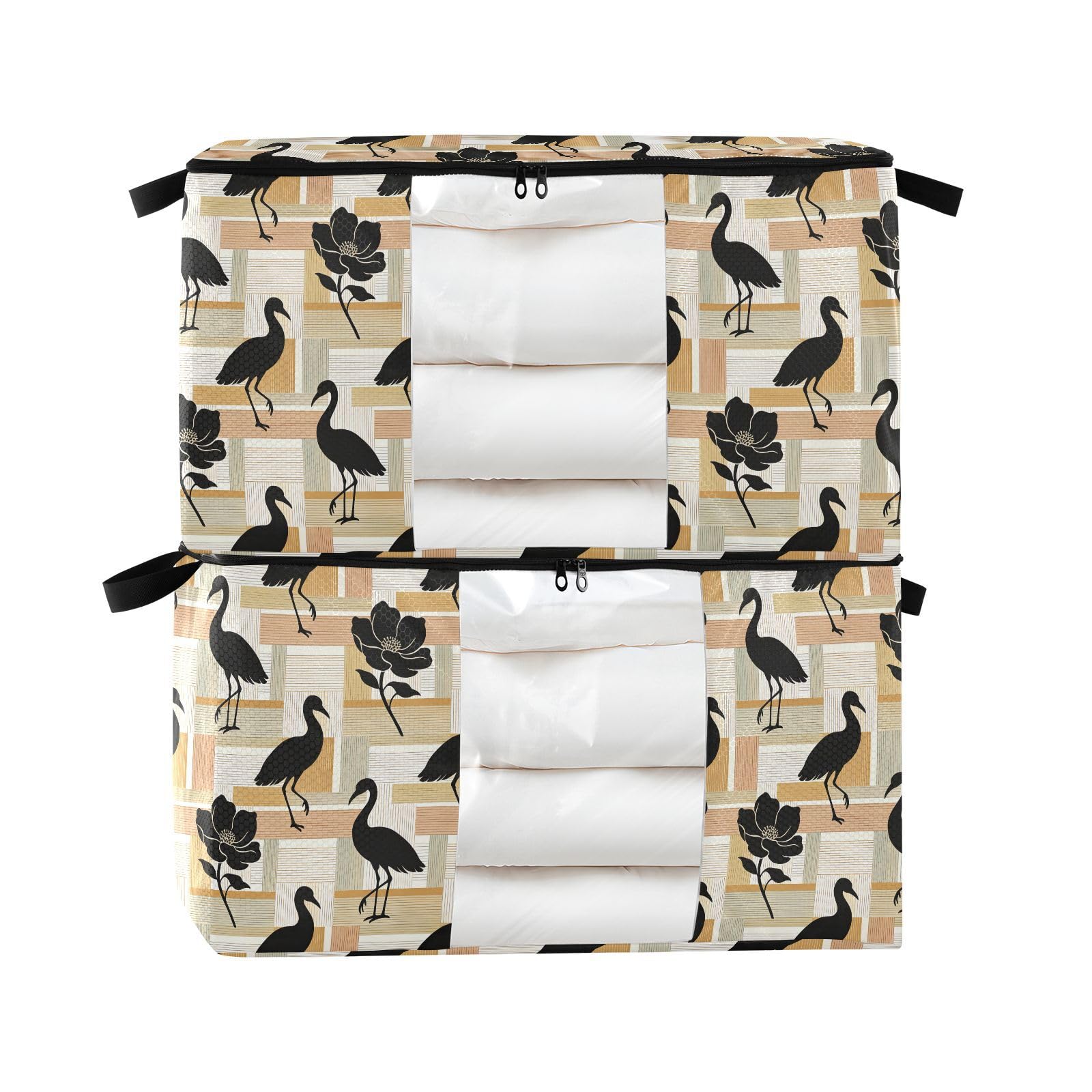 Rangement pour placard de chambre lot de 2 cubes jaune clair motif grue pour linge et jouets