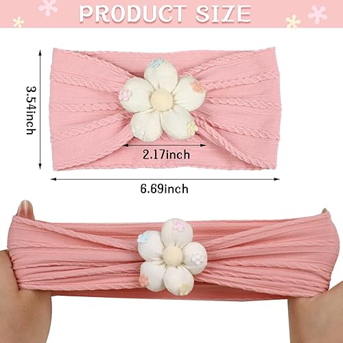 Miniatura 2 de Diadema de 3 piezas con diseño de flores, de nailon, suave, cómoda, elástica, para baby shower, recién nacidas, esenciales para bebés y niños