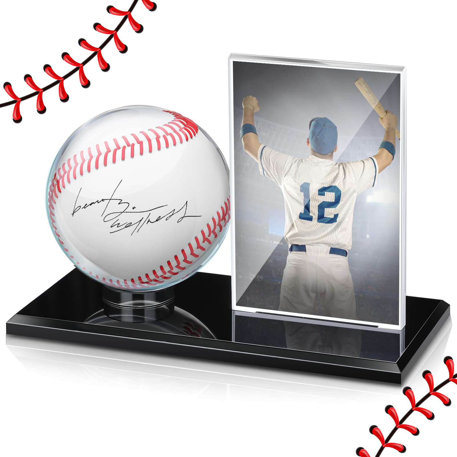 DoubleFill Acrylic Baseball Display Case for Ball and Cards Clear Base Ball Holder Ring Stand Set Centerpieces Protector Memorabilia Showcase for Official Size Baseball(Small)