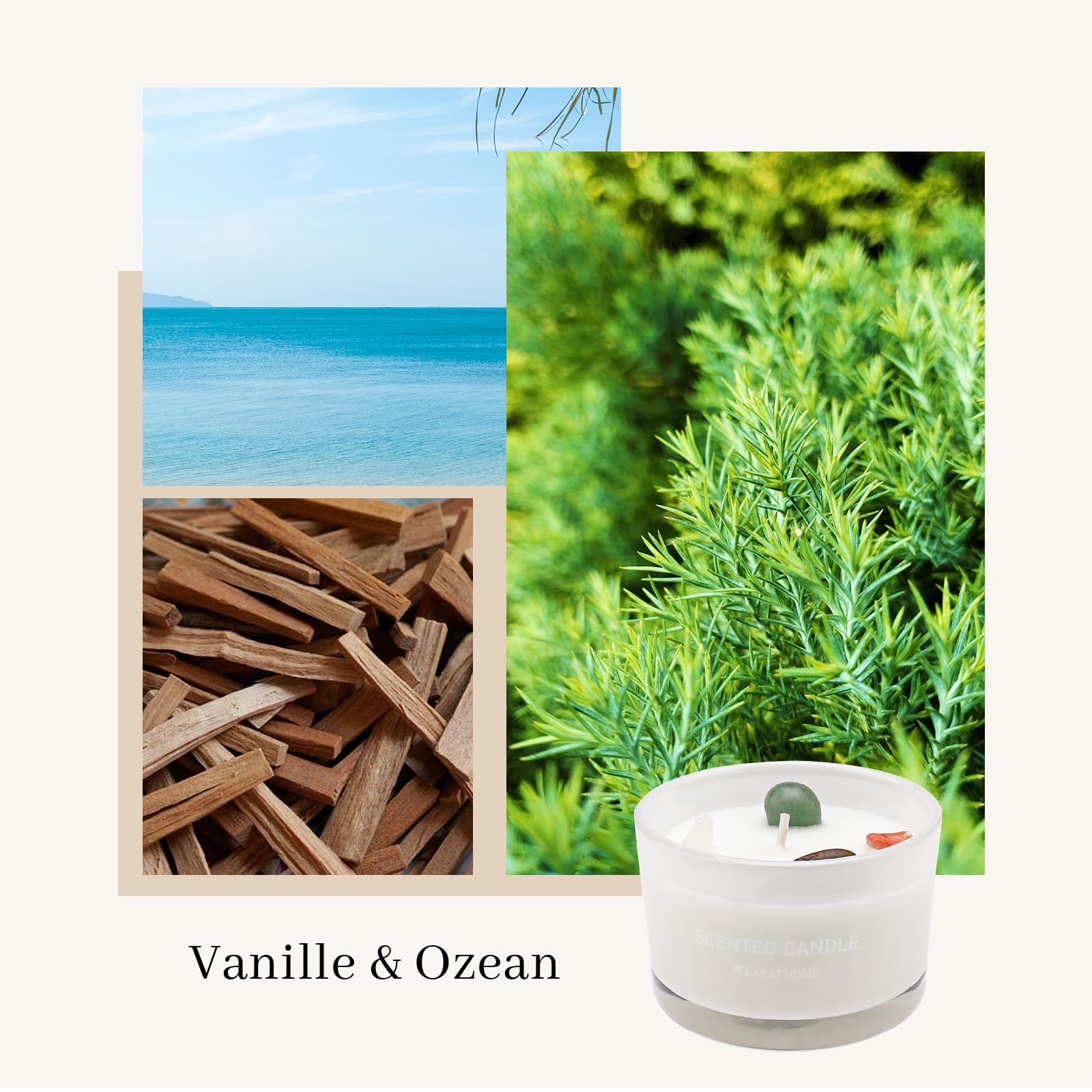 Bougie Parfumée à La Vanille Avec Cristaux - 270 G, Jusqu’à 20h De Brûlage, Cire De Soja Naturelle