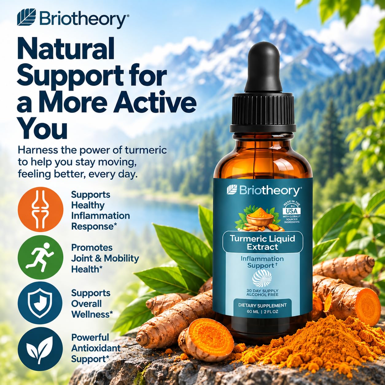 Turmeric Root Extract Tincture Liquid Drops – Herbal Supplement for Joint & Muscle Support, Antioxidant & Anti-Inflammatory, Alcohol-Free, Vegan, Non-GMO – 60 ml (30 Days Supply) — Amazon image 2