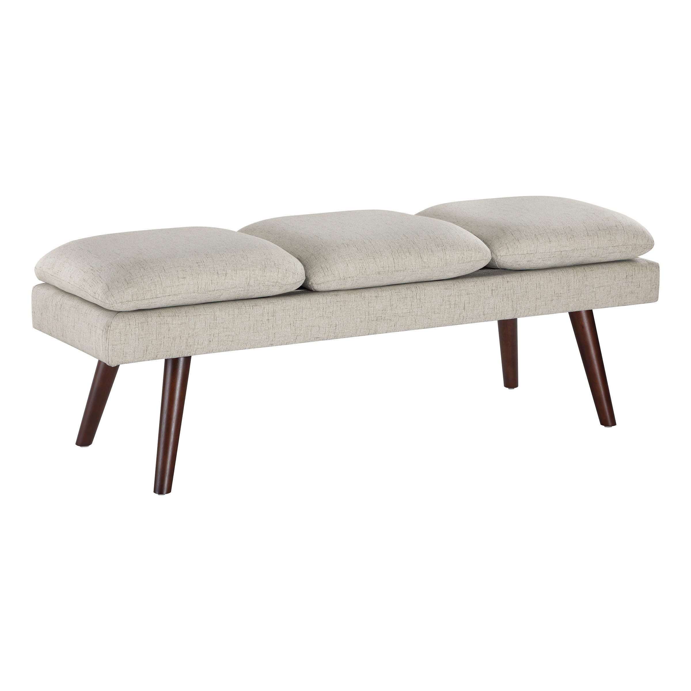 OSP Home Furnishings Amanda Mid-Century Modern Upholstered Bench with Solid Wood Tapered Legs, 54-inches, Linen Fabric