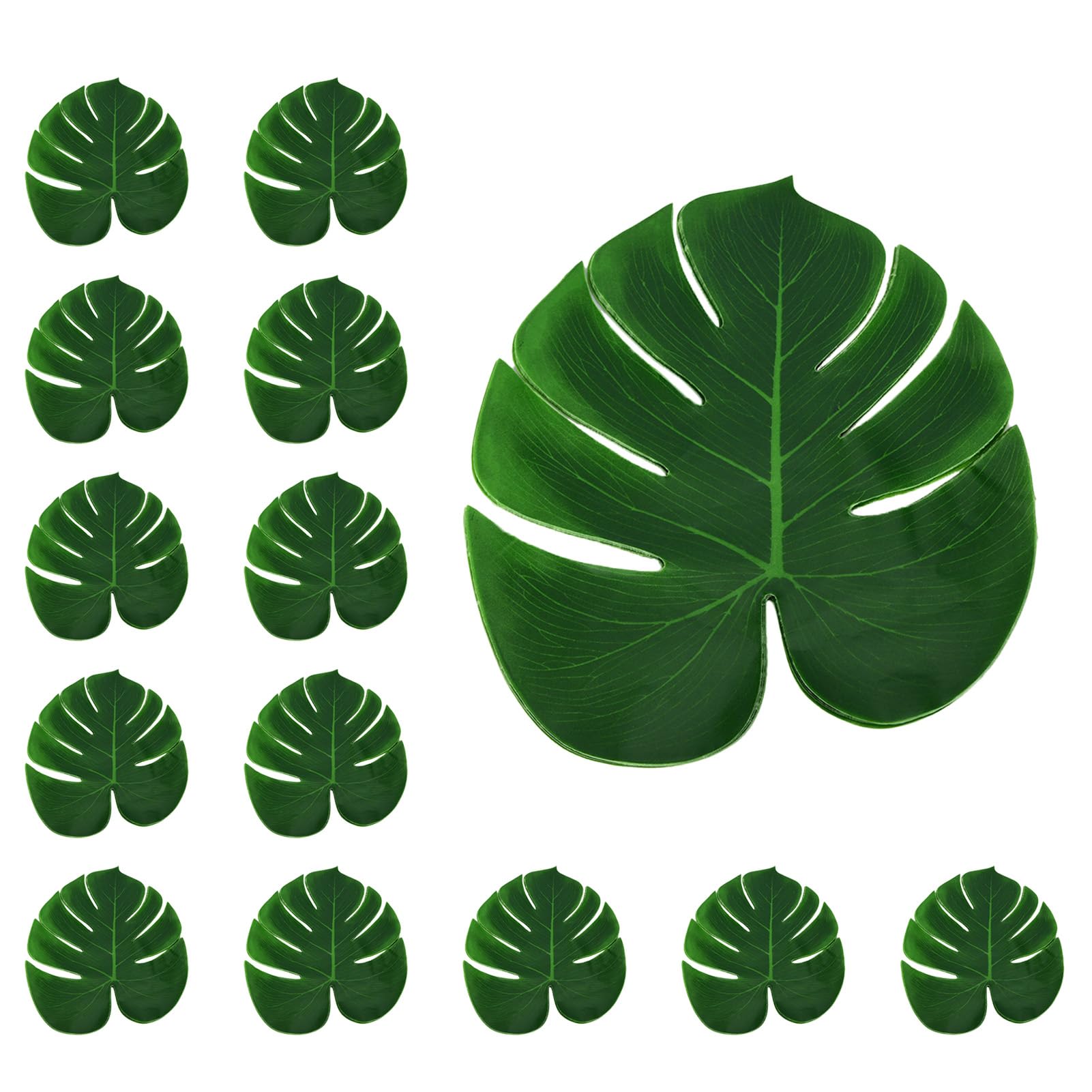 12Pcs Fake Monstera Leaf Table Mat Flag Cutlery Coaster Mat Artificial Green Palms Leave Fake Flower Plant Imitation Leaf Wall Decor for Home Party Beach Decoration