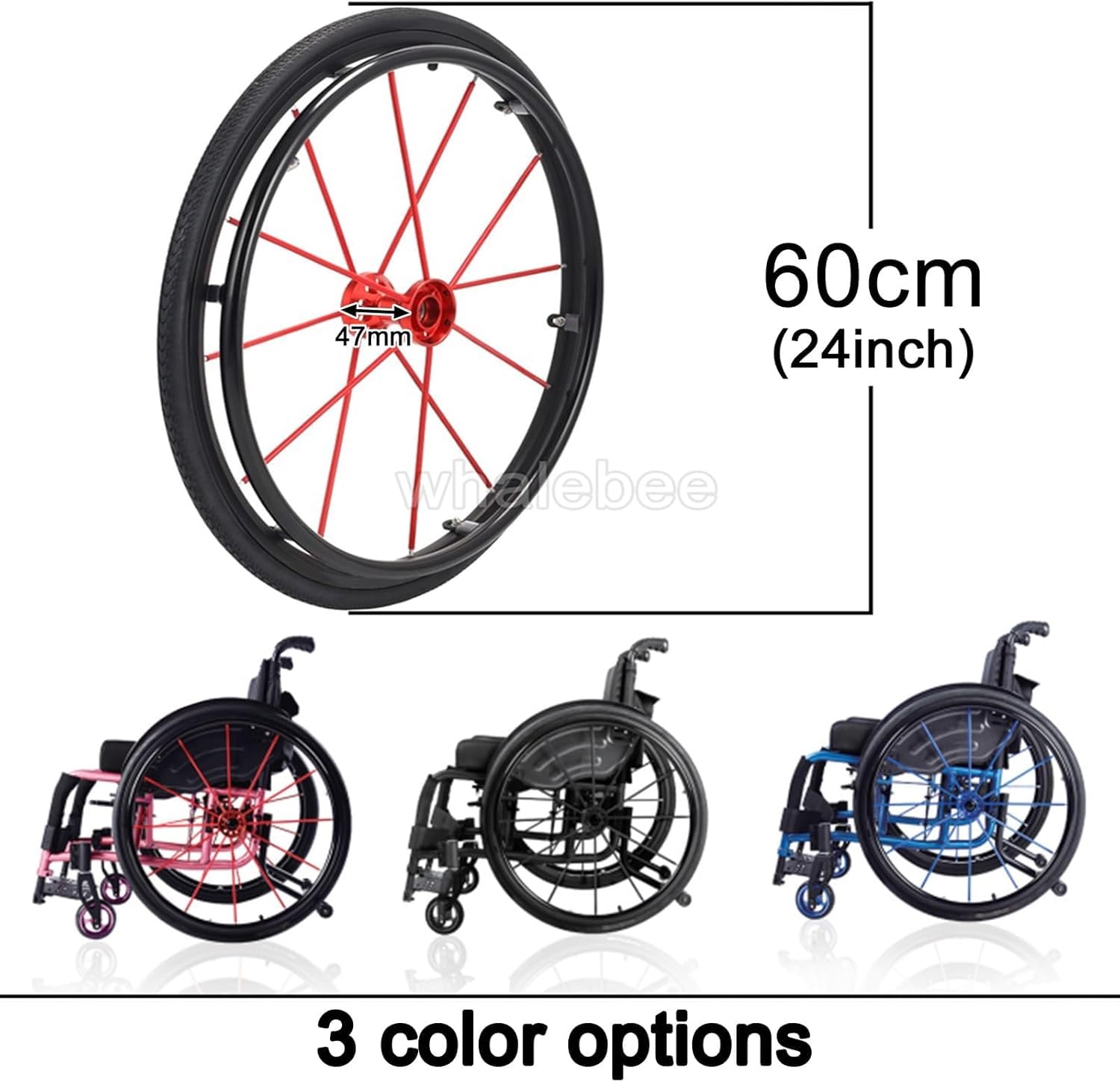 2 Piezas De Ruedas Traseras para Silla De Ruedas Neumáticos De Goma De 24", Cubo De Aluminio De Liberación Rápida con Rodamiento Y Eje Ruedas De Silla De Ruedas De Repuesto De 1/2, Black