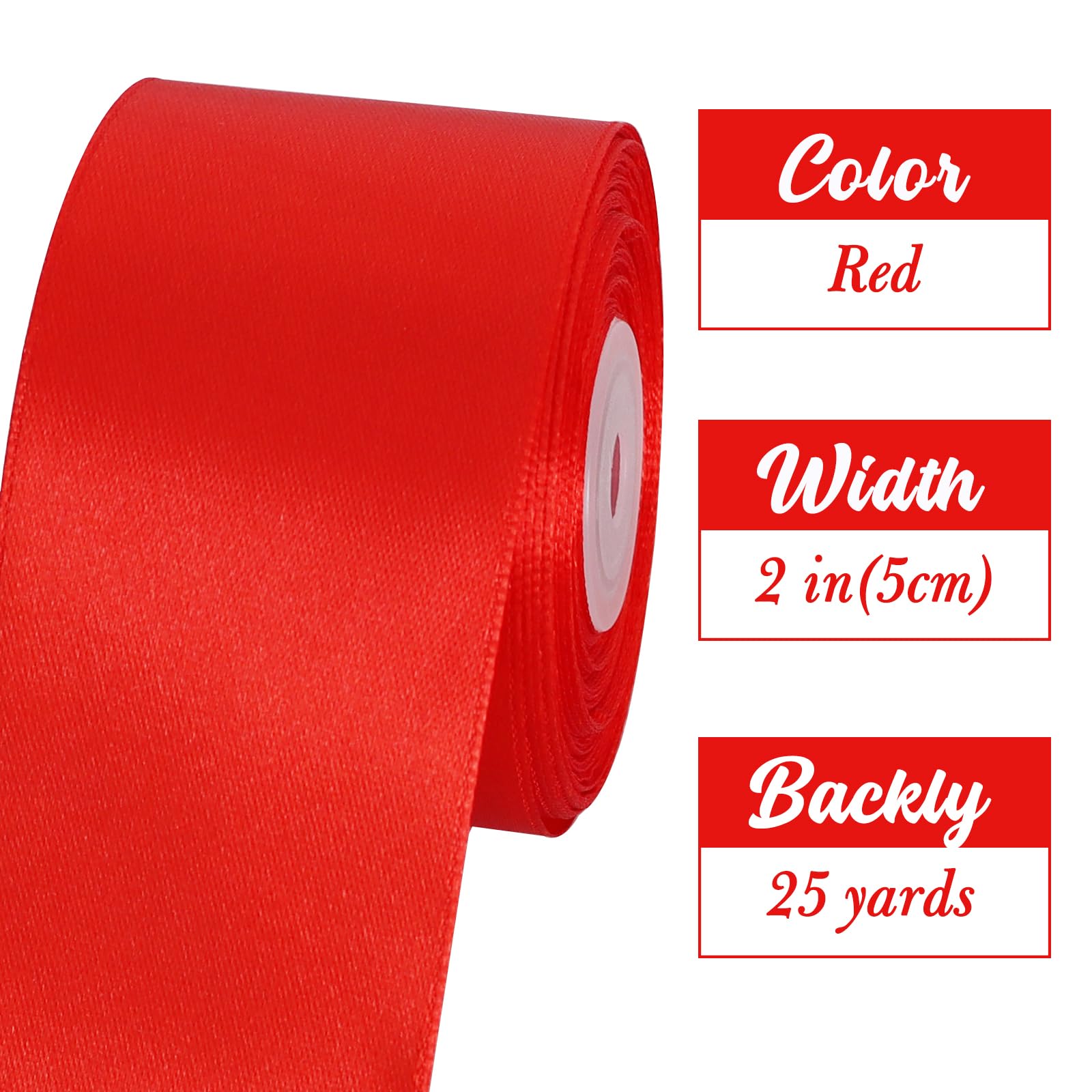 TONIFUL 2 Inch x 25 Yards Wide Red Satin Ribbon Solid Fabric
