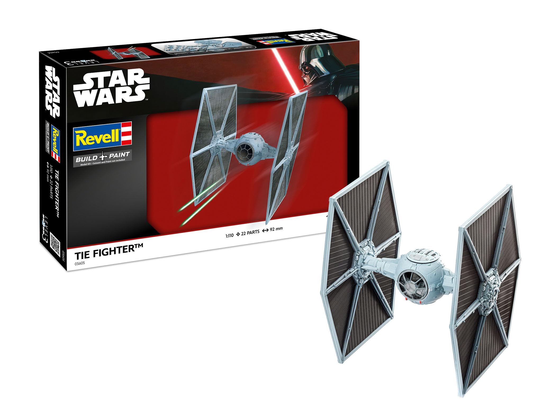 Revell Star Wars TIE Fighter 1:110 Scale Model Kit - 22 Pieces - Black, Blue, Grey