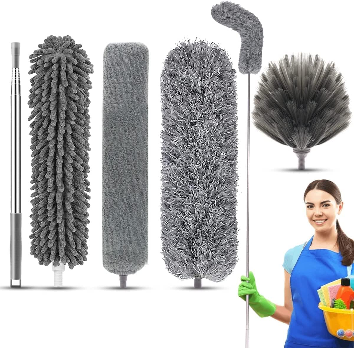 Raawan 5PCS Microfiber Duster with 30 to 100 Inch Stainless Steel Extension Pole, Telescopic Bendable Duster with Detachable Brush, Washable Dusters for Cleaning, Ceiling Fan, Blinds, Car, Furniture (B0CVXQKMD1) Amazon Price History, Amazon Price Tracker