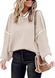 Womens Oversized Sweaters Fall 2025 Fashion Clothes Trendy Batwing Sleeve Colorblock Striped Knit Pullover Tops