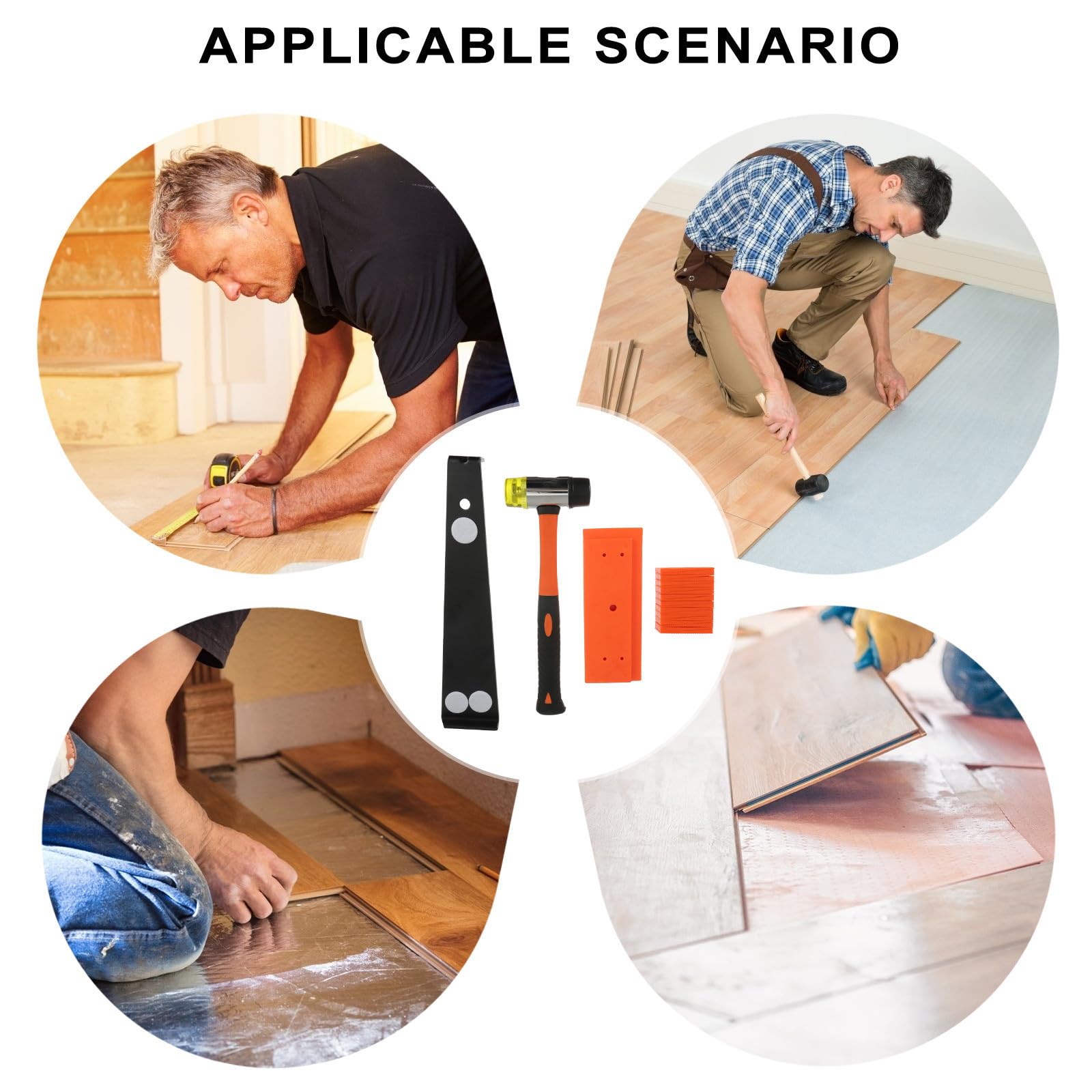 YARNOW Kit de Instalación y Cuñas de Plástico Barra de Tracción de Acero al Carbono para Montaje Rápido y Preciso para Suelo Laminado Hogar